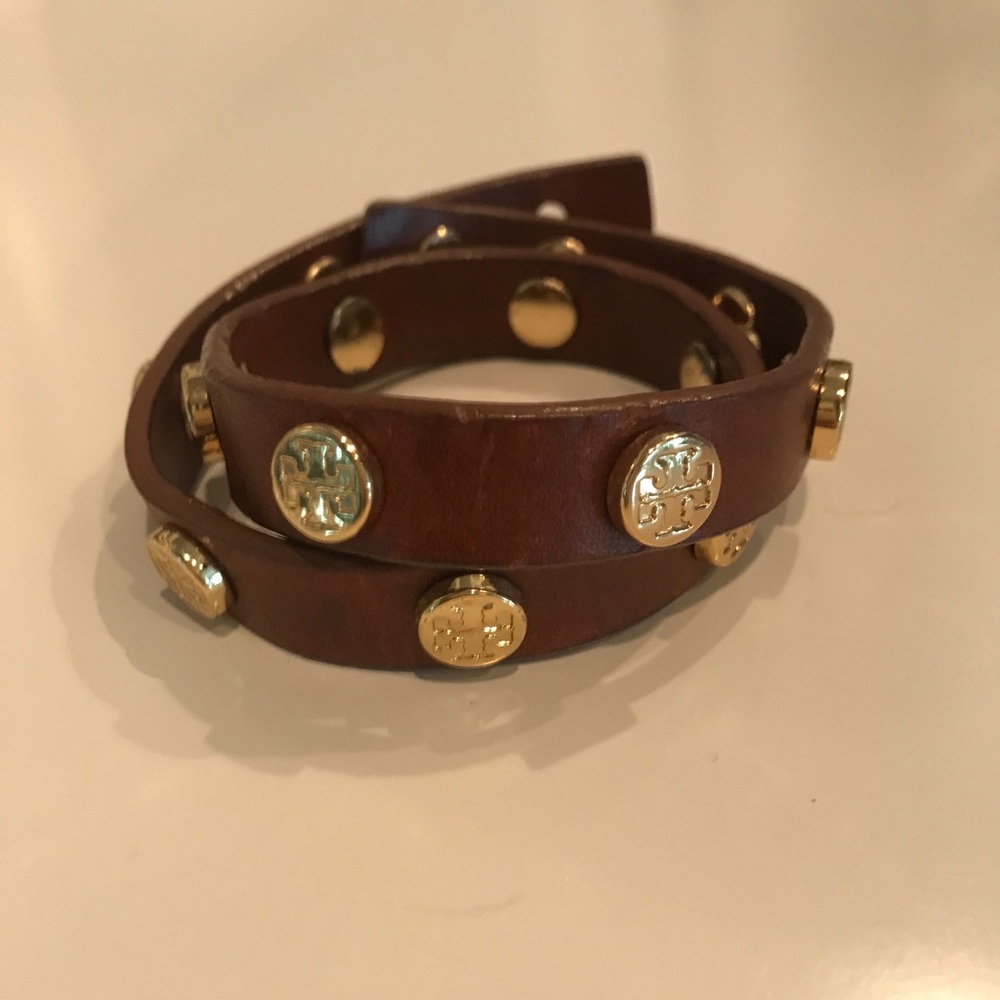 Tory Burch Brown Logo Stud Double Wrap Bracelet